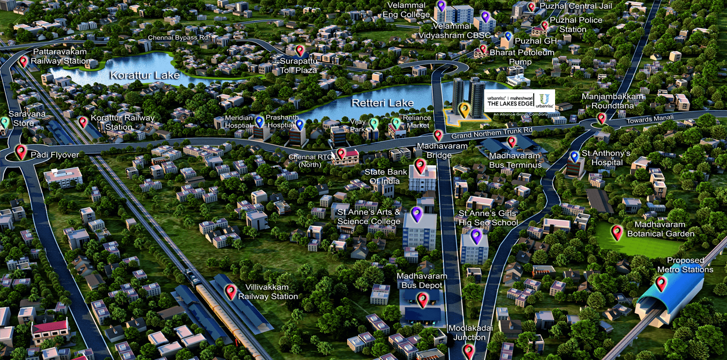 Aerial view of highways and greenery